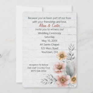 Invitación Flores De Boda De Acuarela En Madera