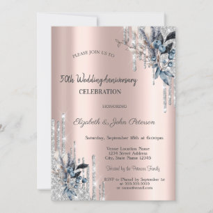 Invitación Flores de boda de invierno con gotas de purpurina