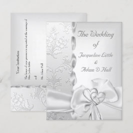 Invitación Flores de boda elegantes corazones de lazo blanco