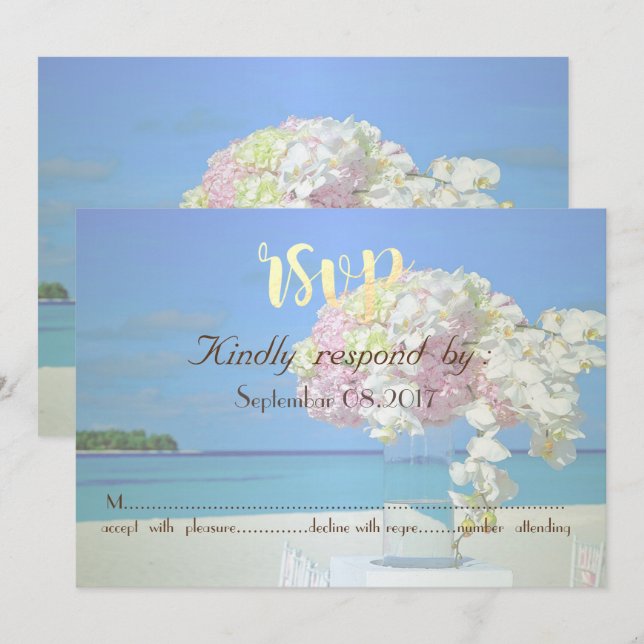 Invitación Flores de boda en la playa RSVP (Anverso / Reverso)