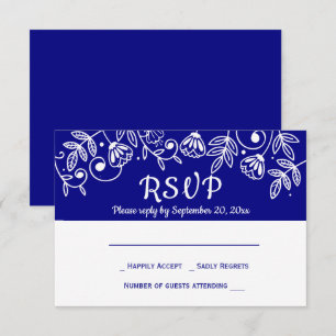 Invitación Flores de boda floral azul de la Armada RSVP