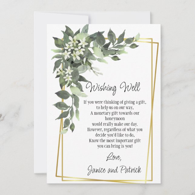 Invitación Flores de Boda Follaje Verde Pozo de los Deseos Ta (Anverso)