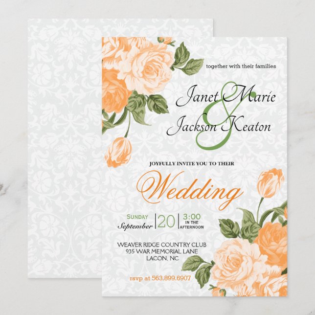 Invitación Flores de boda Naranja bonito (Anverso / Reverso)