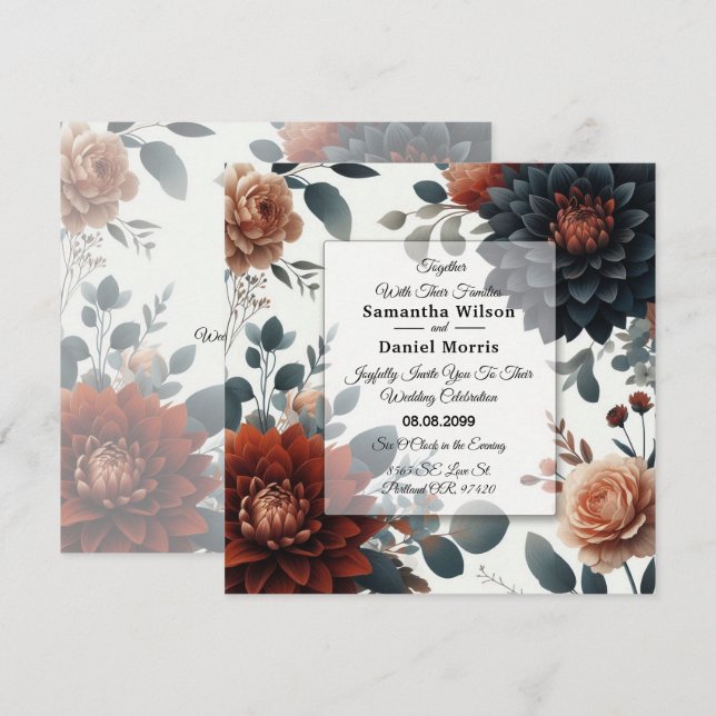Invitación Flores de Boda Otoñales Rústicas y Melancólicas (Anverso / Reverso)