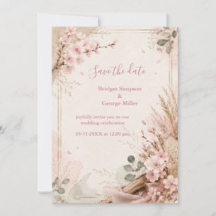 Invitación Flores de Boda Rústicas Boho Sakura