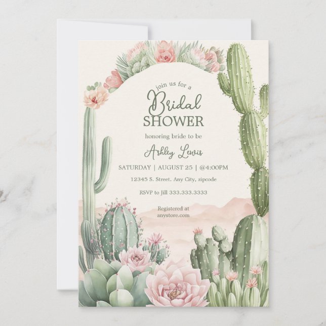 Invitación Flores de boda vaquera boho cactus (Anverso)