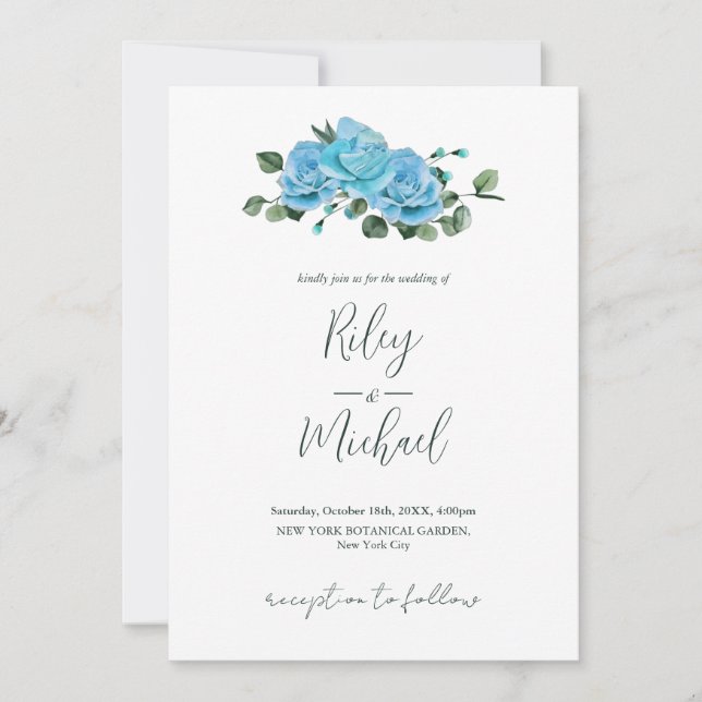 Invitación Flores de bodas antiguas invitan a Rosas rusos azu (Anverso)