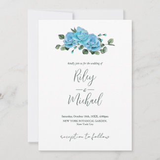 Invitación Flores de bodas antiguas invitan a Rosas rusos azu