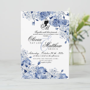 Invitación Flores de bodas de jardín Rosa azul elegante