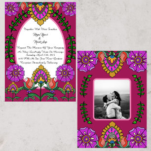 Invitación Flores de bodas de Kalamkari
