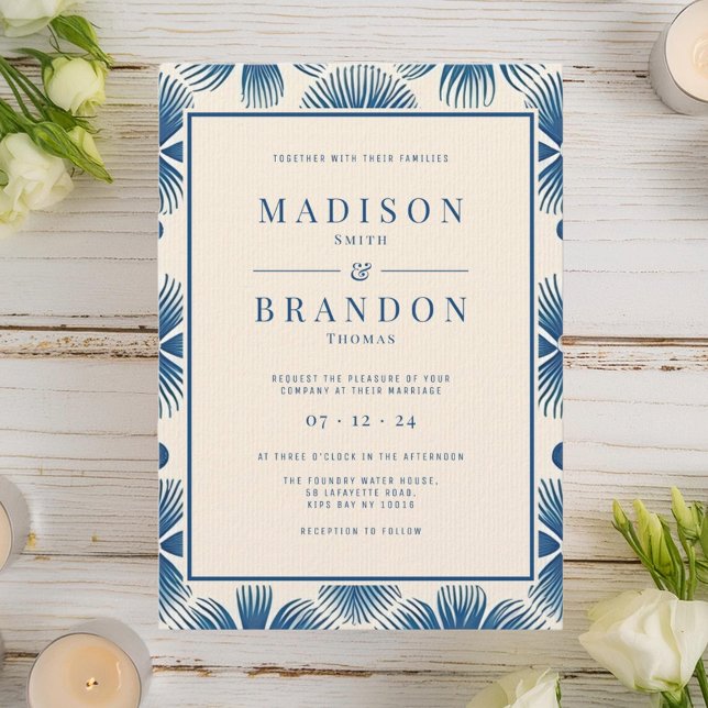 Invitación Flores de bodas de mediados del siglo | Impresión  (Subido por el creador)