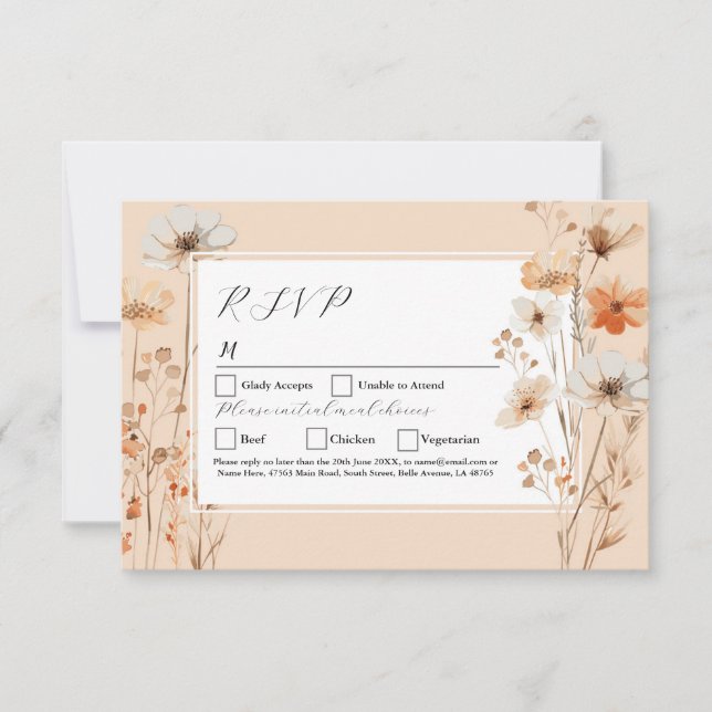 Invitación Flores de bodas de RSVP Boho Florals Bohomian (Anverso)