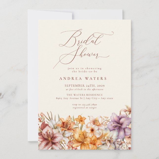 Invitación Flores de Boho acuarela | Ducha nupcial floral (Anverso)