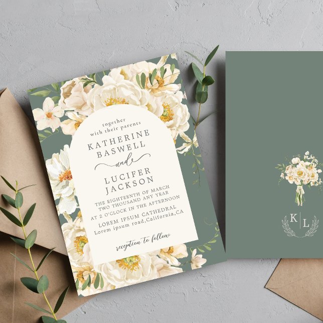 Invitación Flores de Boho acuarela foliación floral Sage verd (Subido por el creador)
