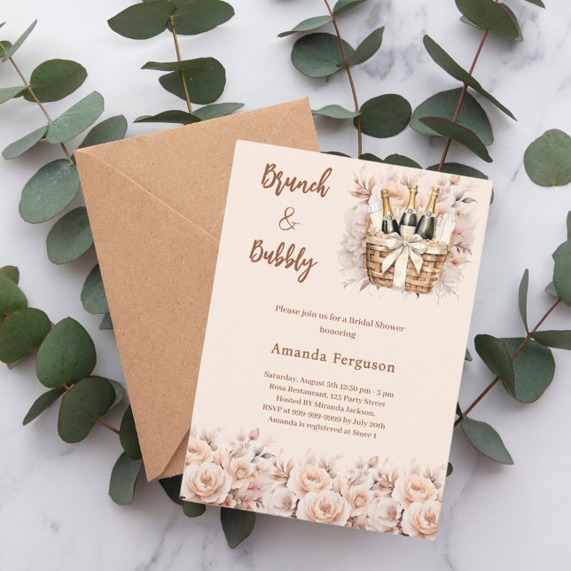 Invitación Flores de boho beige de brunch burbujeante Bridal  (Subido por el creador)