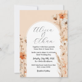 Invitación Flores de Boho Boda Peach Florals