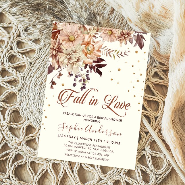 Invitación Flores de boho caen en la ducha de novias enamorad (Subido por el creador)
