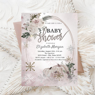 Invitación Flores de boho calabazas, Baby Shower copos de nie