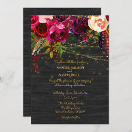 Invitación Flores de Boho de Borgoña Black Barnboard