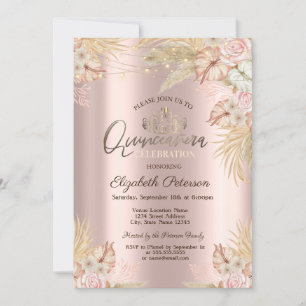 Invitación Flores de Boho de Grass Pampas Quinceañera