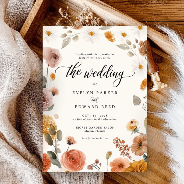 Invitación Flores de Boho de la boda de otoño (Subido por el creador)