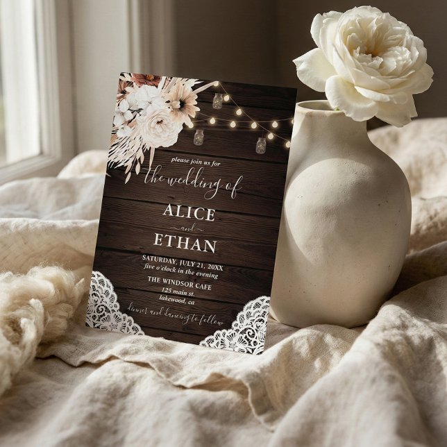 Invitación Flores de Boho de Madera Rústica Caen en Boda (Subido por el creador)