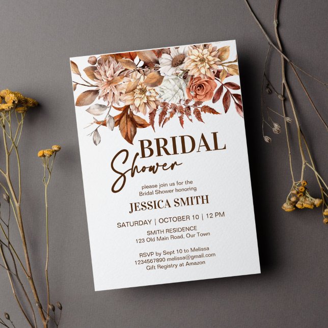Invitación Flores de boho marrón del desierto de tierra ducha (Earthy desert brown boho dried flowers bridal shower template invitation instant download fall theme)