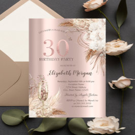 Invitación Flores de Boho, Vidrio de Champagne, Oro Rosa 30