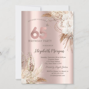 Invitación Flores De Boho, Vidrio De Champagne, Oro Rosa 65