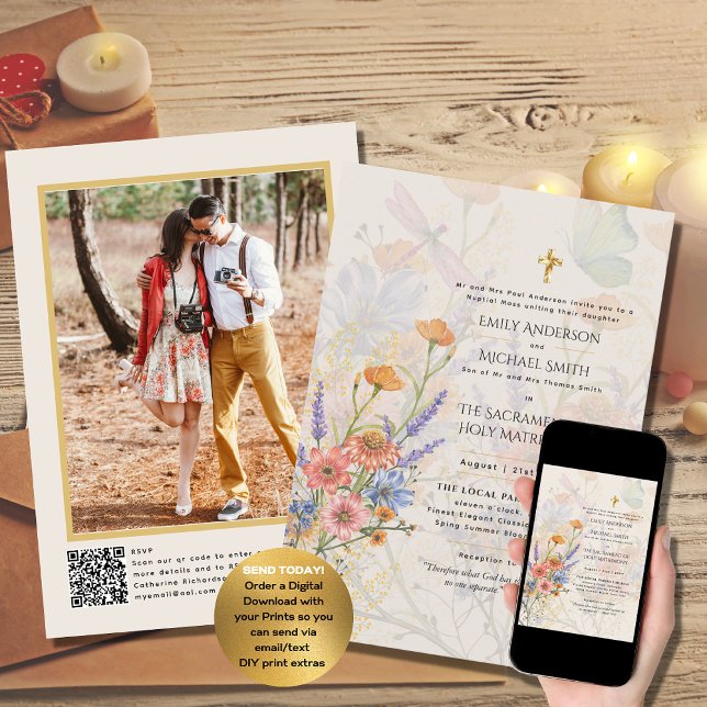 Invitación Flores de bonito Boda de fotografía masiva católic (Subido por el creador)