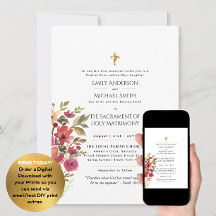 Invitación Flores de bonito Boda de Masa Nupcial católico