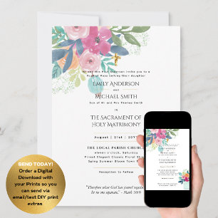 Invitación Flores de bonito Boda de Masa Nupcial católico