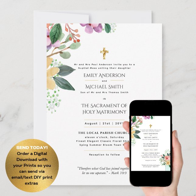 Invitación Flores de bonito Boda de Masa Nupcial católico (Subido por el creador)