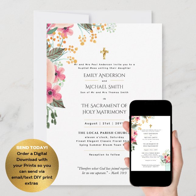 Invitación Flores de bonito Boda de Masa Nupcial católico (Subido por el creador)