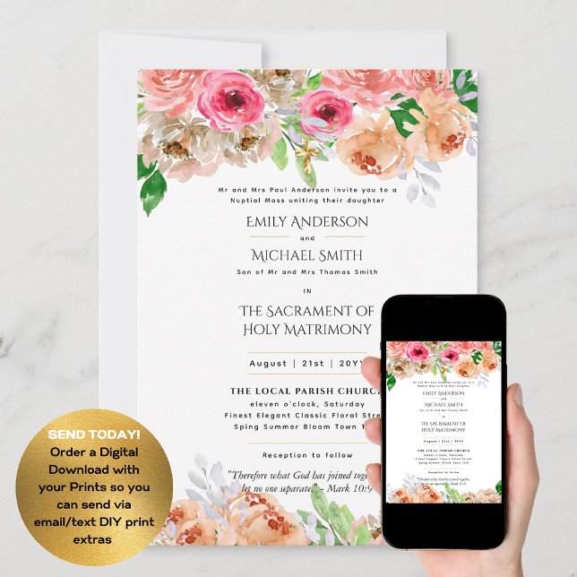 Invitación Flores de bonito Boda de Masa Nupcial católico (Subido por el creador)