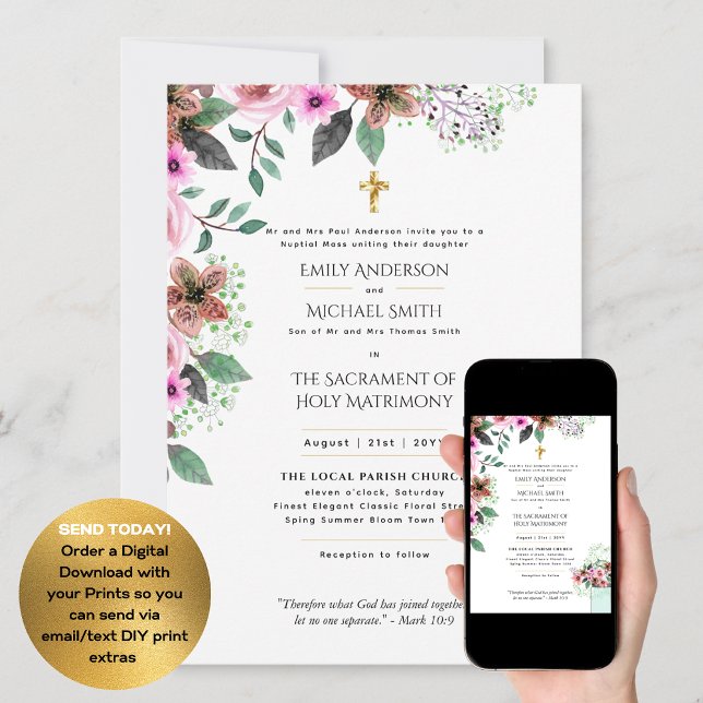 Invitación Flores de bonito Boda de Masa Nupcial católico (Subido por el creador)