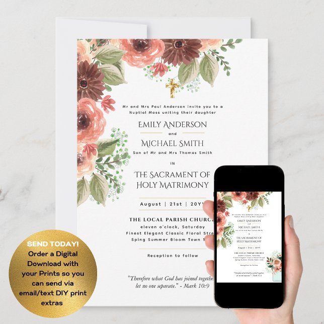 Invitación Flores de bonito Boda de Masa Nupcial católico (Subido por el creador)