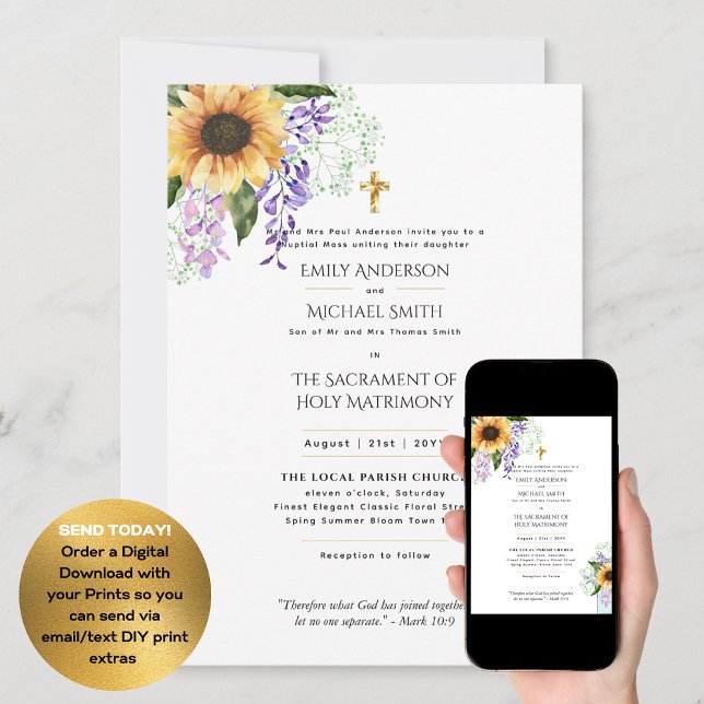 Invitación Flores de bonito Boda de Masa Nupcial católico (Subido por el creador)