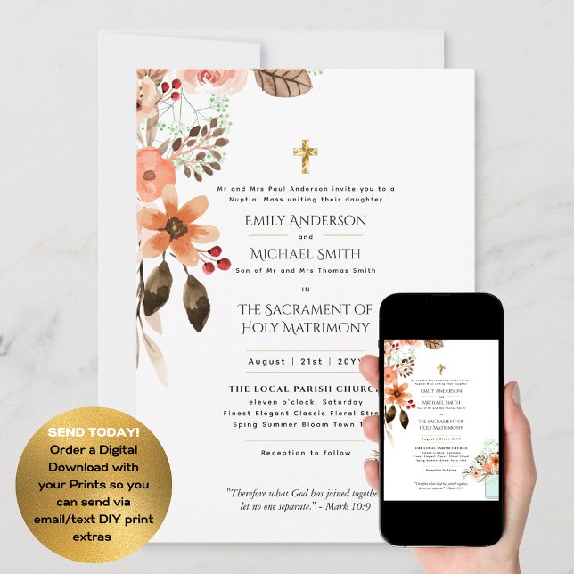 Invitación Flores de bonito Boda de Masa Nupcial católico (Subido por el creador)