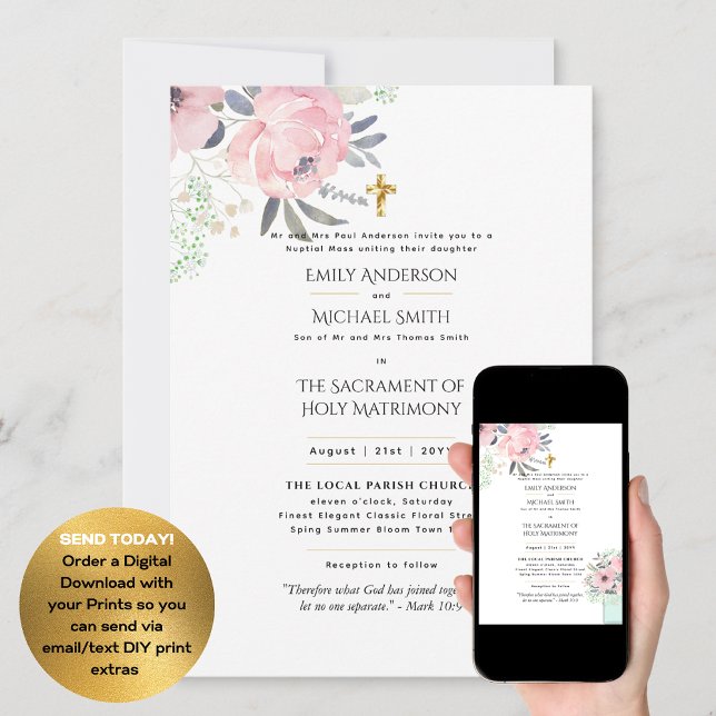 Invitación Flores de bonito Boda de Masa Nupcial católico (Subido por el creador)