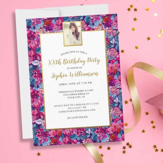 Invitación Flores de bonito, cualquier edad, añadir foto, fie (Subido por el creador)