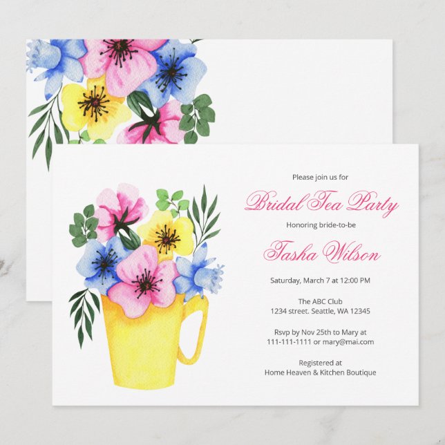 Invitación Flores de bonito en un Fiesta de té de novia (Anverso / Reverso)