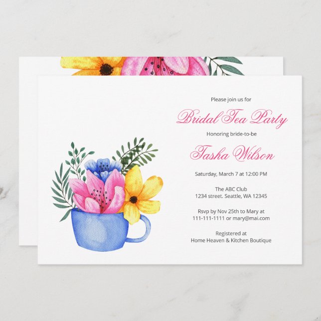 Invitación Flores de bonito en un Fiesta de té de novia (Anverso / Reverso)