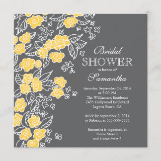 Invitación Flores de bonito Moderna Ducha Gris y Amarilla