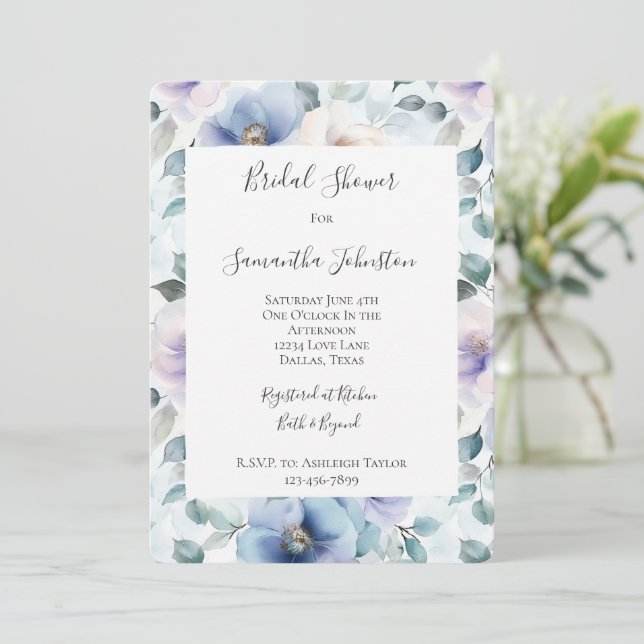 Invitación Flores de Bonito romántica ducha de novia (Anverso de pie)