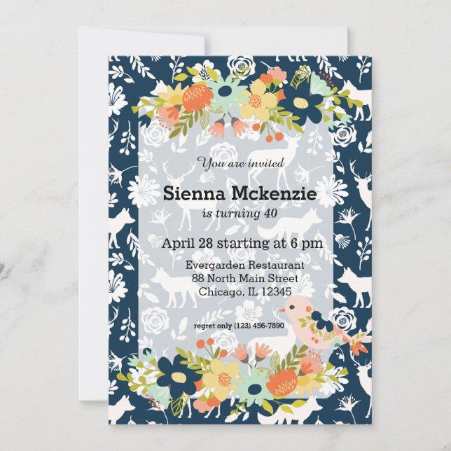 Invitación Flores de bonito y aves (Anverso)