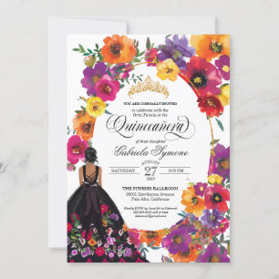 Invitación Flores de bordado acuarela Floral Quinceañera I