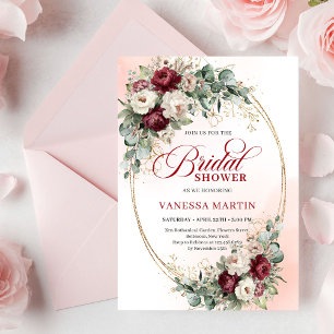 Invitación Flores de Borgoña Atemporales con Llovizna de Boda