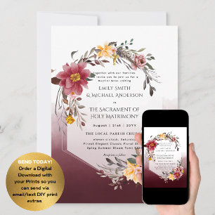 Invitación Flores de Borgoña Boda de Masa Nupcial católico