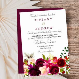 Invitación Flores de Borgoña Boda de verano elegante floral